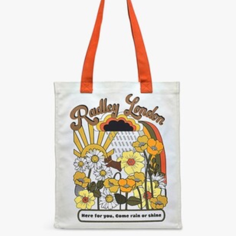 🌸Radley London Canvas Tote Retro Natural New with Tags Here For You Rain Shine